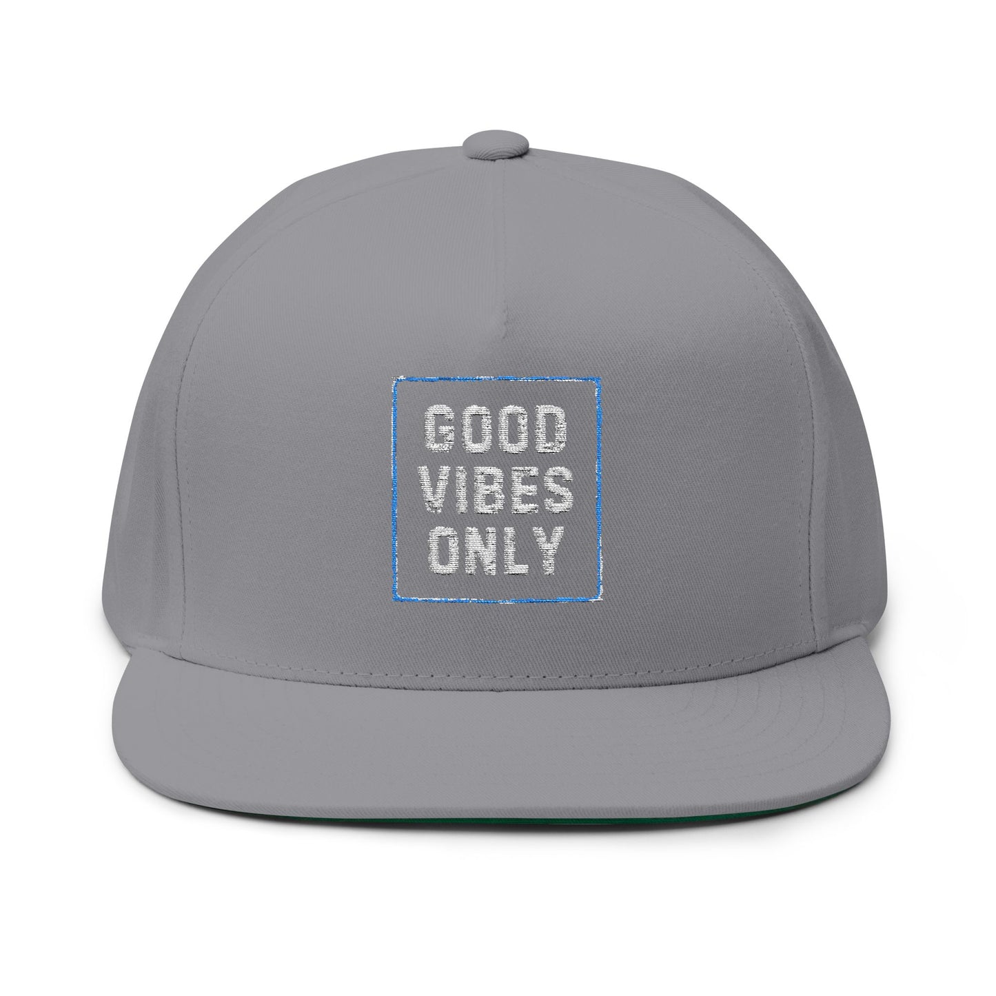 Stylish Flat Bill Cap with 'Good Vibes Only' Embroidery