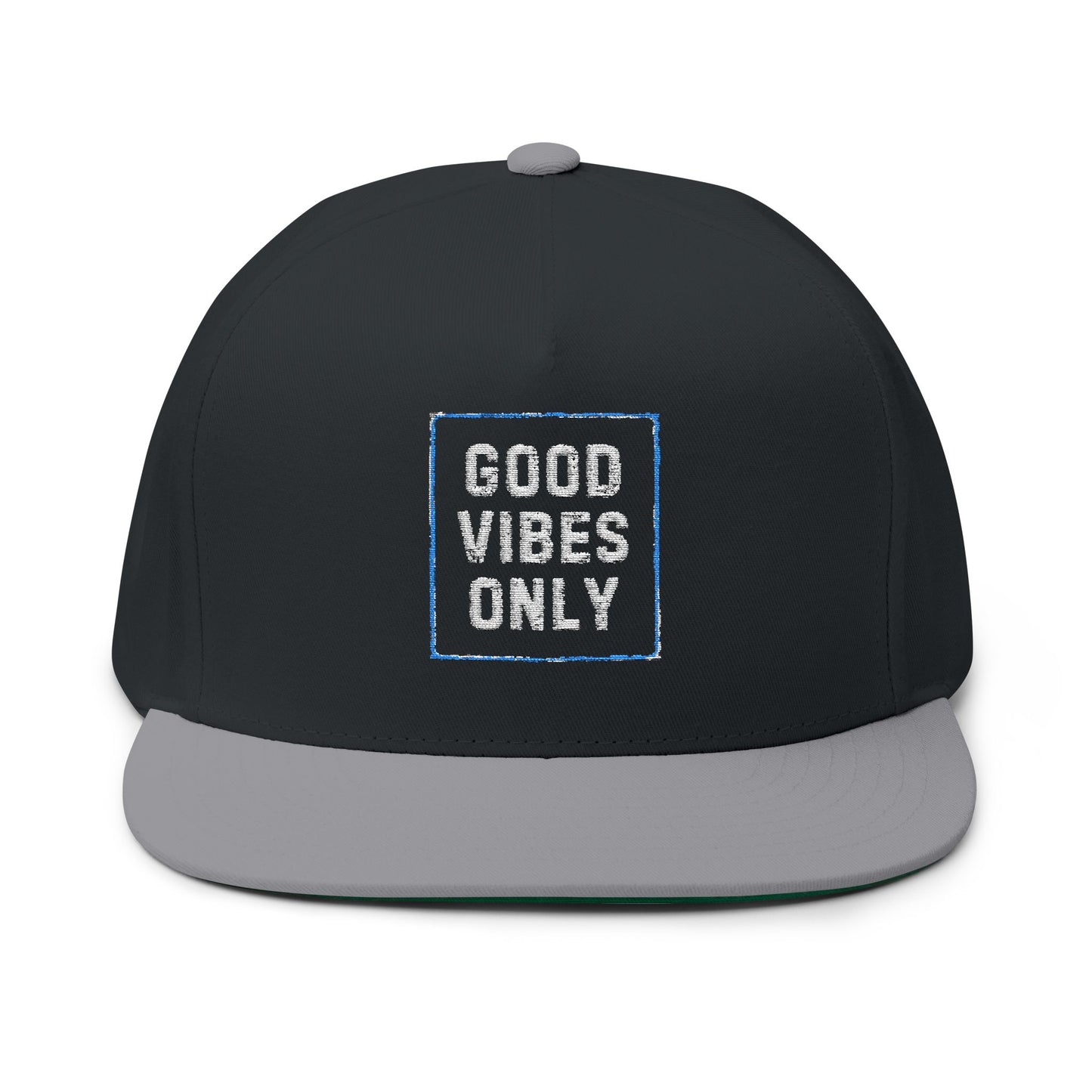 Stylish Flat Bill Cap with 'Good Vibes Only' Embroidery