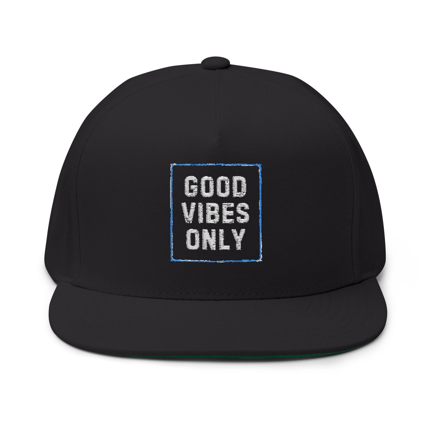 Stylish Flat Bill Cap with 'Good Vibes Only' Embroidery