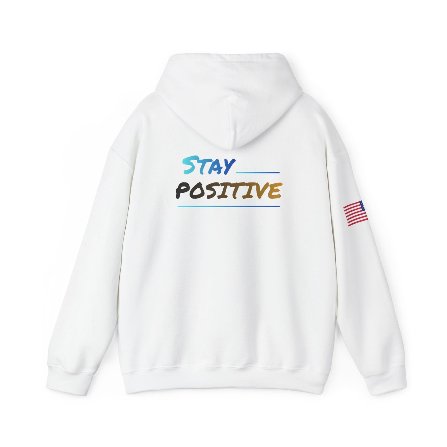 Motivational Unisex Hoodie with Mini Logo & American Flag, White Pullover