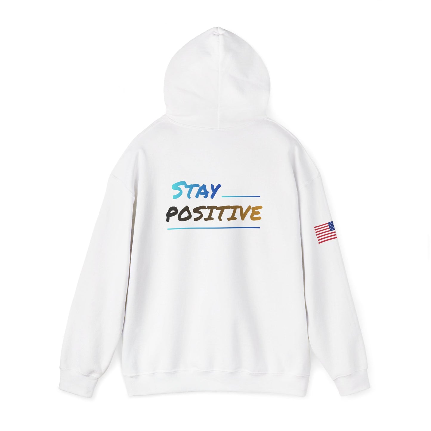 Motivational Unisex Hoodie with Mini Logo & American Flag, White Pullover